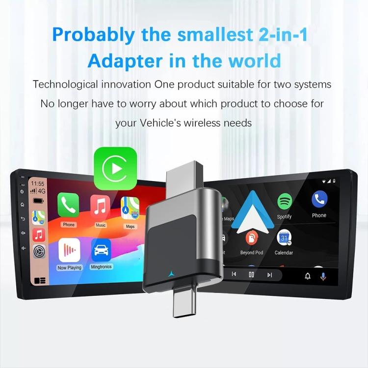 Adattatore per auto M28 da cablato a wireless 2 in 1 Type-C + USB Wireless CarPlay AI Box Android Auto, M28