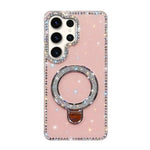 Custodia per telefono IMD a doppia faccia con supporto glitterato e strass, For Samsung Galaxy S23 Ultra 5G