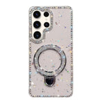 Custodia per telefono IMD a doppia faccia con supporto glitterato e strass, For Samsung Galaxy S23 Ultra 5G