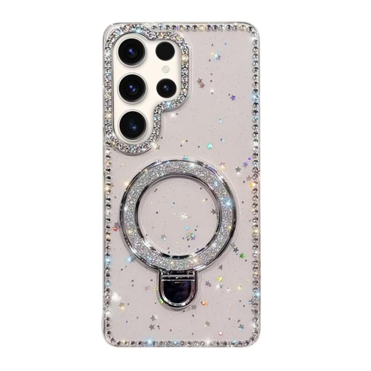 Custodia per telefono IMD a doppia faccia con supporto glitterato e strass, For Samsung Galaxy S23 Ultra 5G