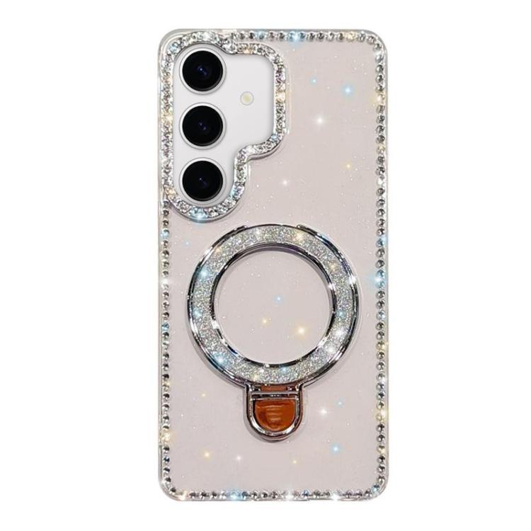 Custodia per telefono IMD a doppia faccia con supporto glitterato e strass, For Samsung Galaxy A16 5G, For Samsung Galaxy S24 FE 5G, For Samsung Galaxy A15 5G, For Samsung Galaxy A55 5G