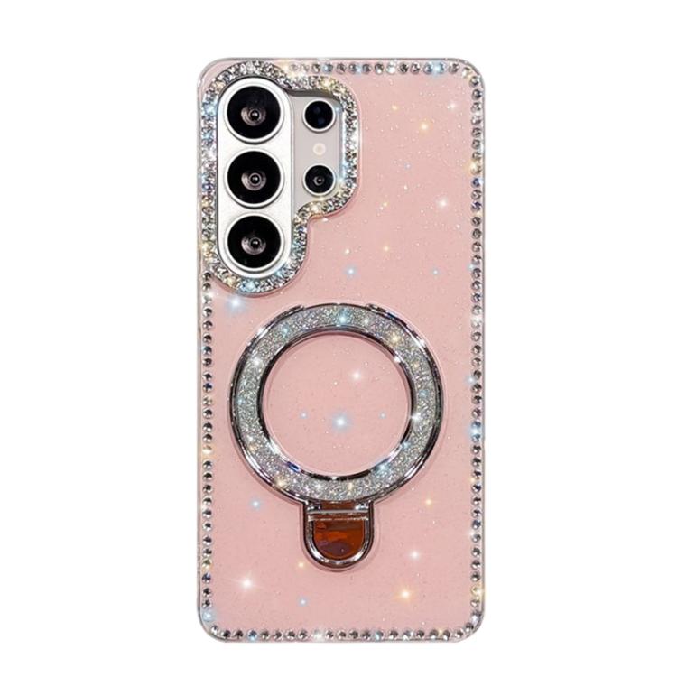 Custodia per telefono IMD a doppia faccia con supporto glitterato e strass, For Samsung Galaxy S26+ 5G, For Samsung Galaxy S26 Ultra 5G, For Samsung Galaxy S26 5G, For Samsung Galaxy S25 FE  5G