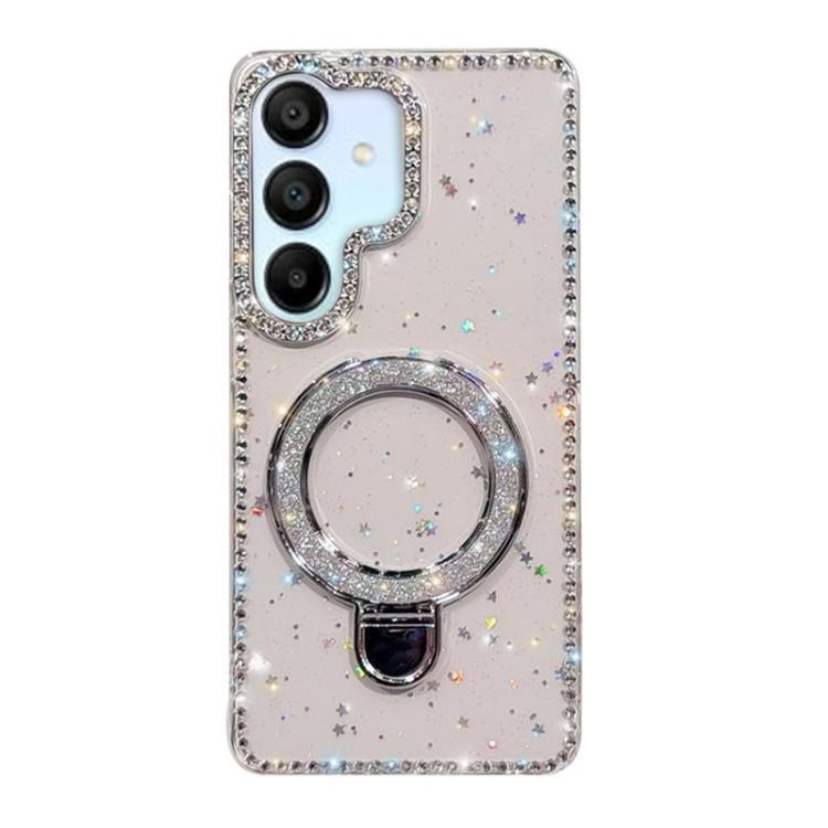 Custodia per telefono IMD a doppia faccia con supporto glitterato e strass, For Samsung Galaxy A16 5G, For Samsung Galaxy S24 FE 5G, For Samsung Galaxy A15 5G, For Samsung Galaxy A55 5G