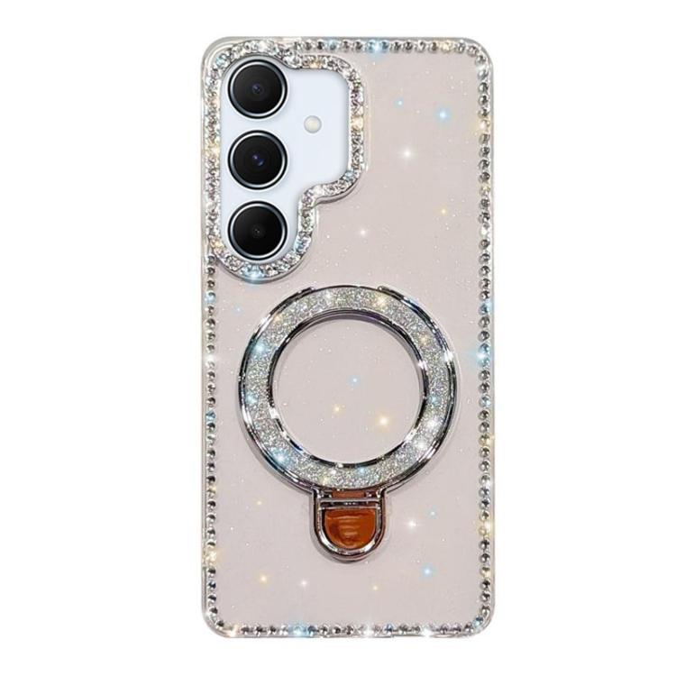 Custodia per telefono IMD a doppia faccia con supporto glitterato e strass, For Samsung Galaxy A16 5G, For Samsung Galaxy S24 FE 5G, For Samsung Galaxy A15 5G, For Samsung Galaxy A55 5G