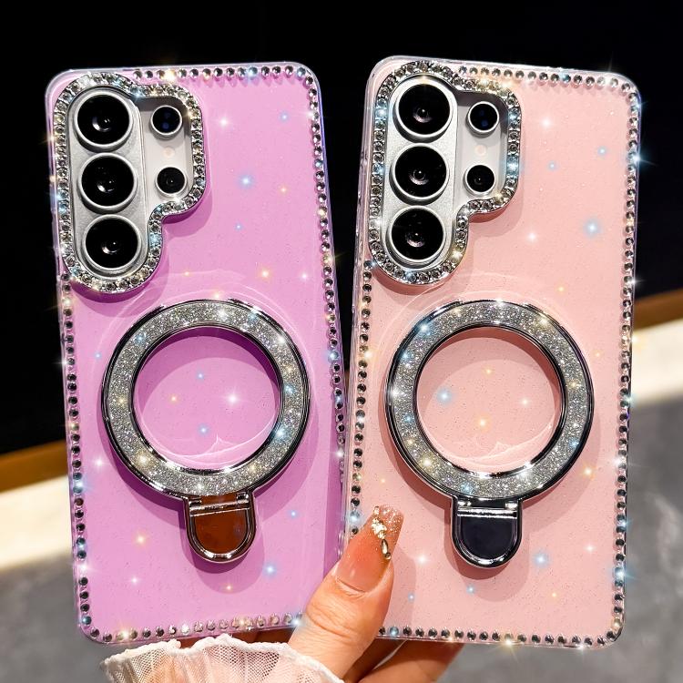Custodia per telefono IMD a doppia faccia con supporto glitterato e strass, For Samsung Galaxy A07, For Samsung Galaxy A17 5G, For Samsung Galaxy A56 5G, For Samsung Galaxy A26 5G