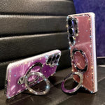 Custodia per telefono IMD a doppia faccia con supporto glitterato e strass, For Samsung Galaxy S23 Ultra 5G
