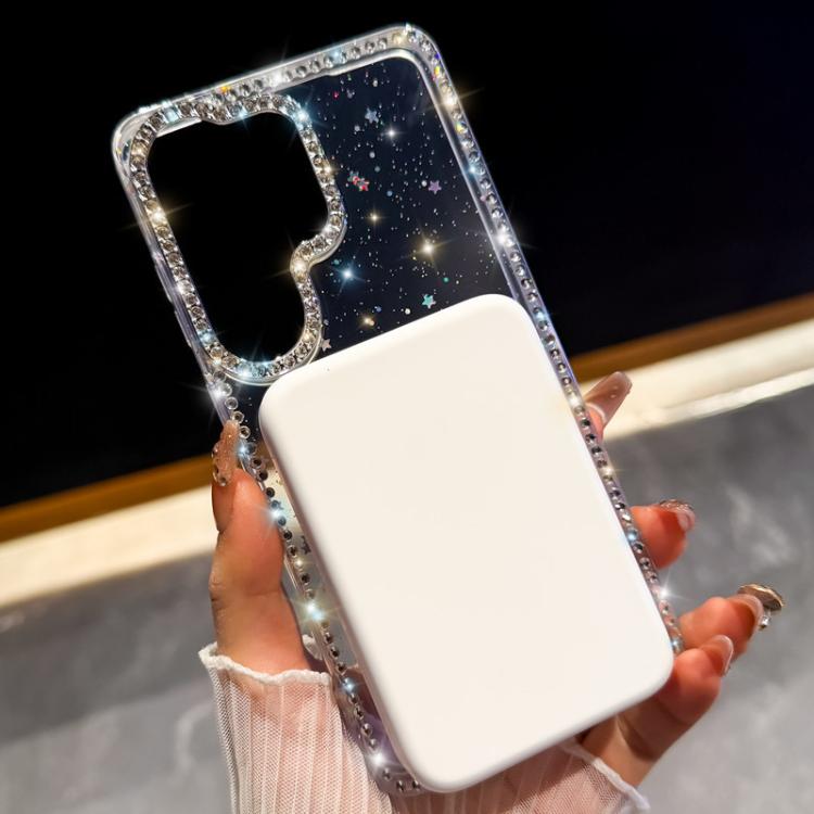 Custodia per telefono IMD a doppia faccia con supporto glitterato e strass, For Samsung Galaxy S26+ 5G, For Samsung Galaxy S26 Ultra 5G, For Samsung Galaxy S26 5G, For Samsung Galaxy S25 FE  5G