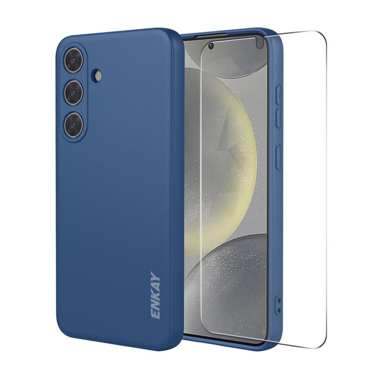 Custodia per telefono ENKAY in silicone liquido morbido antiurto con pellicola in vetro da 0,18 mm per sblocco a ultrasuoni., For Samsung Galaxy S26+ 5G, For Samsung Galaxy S26 Ultra 5G, For Samsung Galaxy S26 5G