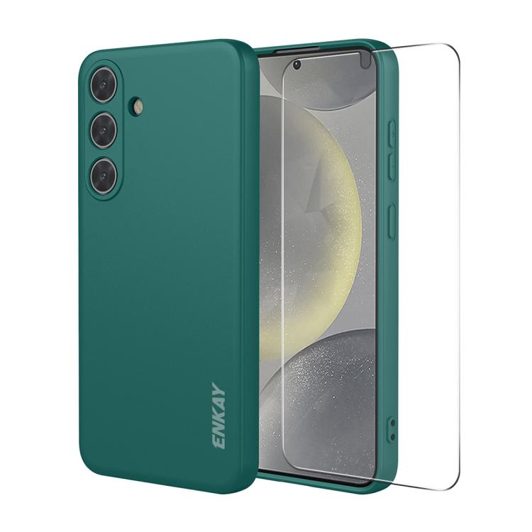 Custodia per telefono ENKAY in silicone liquido morbido antiurto con pellicola in vetro da 0,18 mm per sblocco a ultrasuoni., For Samsung Galaxy S26+ 5G, For Samsung Galaxy S26 Ultra 5G, For Samsung Galaxy S26 5G