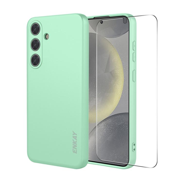 Custodia per telefono ENKAY in silicone liquido morbido antiurto con pellicola in vetro da 0,18 mm per sblocco a ultrasuoni., For Samsung Galaxy S26+ 5G, For Samsung Galaxy S26 Ultra 5G, For Samsung Galaxy S26 5G