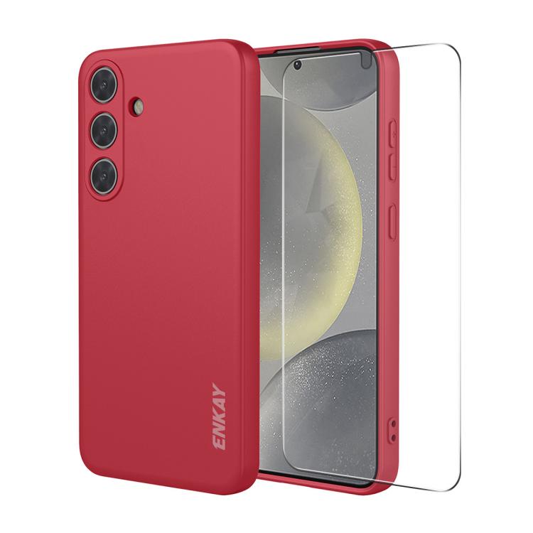 Custodia per telefono ENKAY in silicone liquido morbido antiurto con pellicola in vetro da 0,18 mm per sblocco a ultrasuoni., For Samsung Galaxy S26+ 5G, For Samsung Galaxy S26 Ultra 5G, For Samsung Galaxy S26 5G