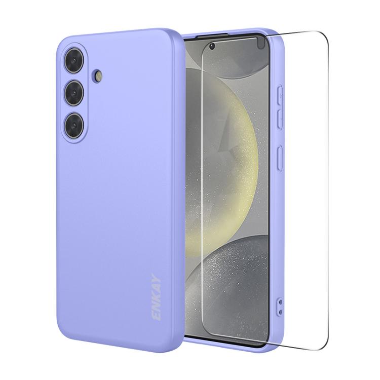 Custodia per telefono ENKAY in silicone liquido morbido antiurto con pellicola in vetro da 0,18 mm per sblocco a ultrasuoni., For Samsung Galaxy S26+ 5G, For Samsung Galaxy S26 Ultra 5G, For Samsung Galaxy S26 5G