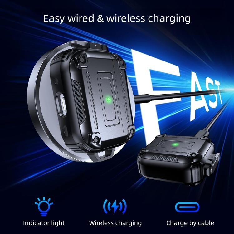 Custodia protettiva per auricolari con fibbia di sicurezza in fibra di carbonio e moschettone Armor, For AirPods Pro 2