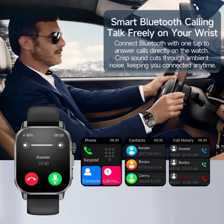 Smartwatch ET571 con schermo a colori da 2 pollici, Bluetooth e cinturino in silicone, supporto per il monitoraggio della salute/ECG.