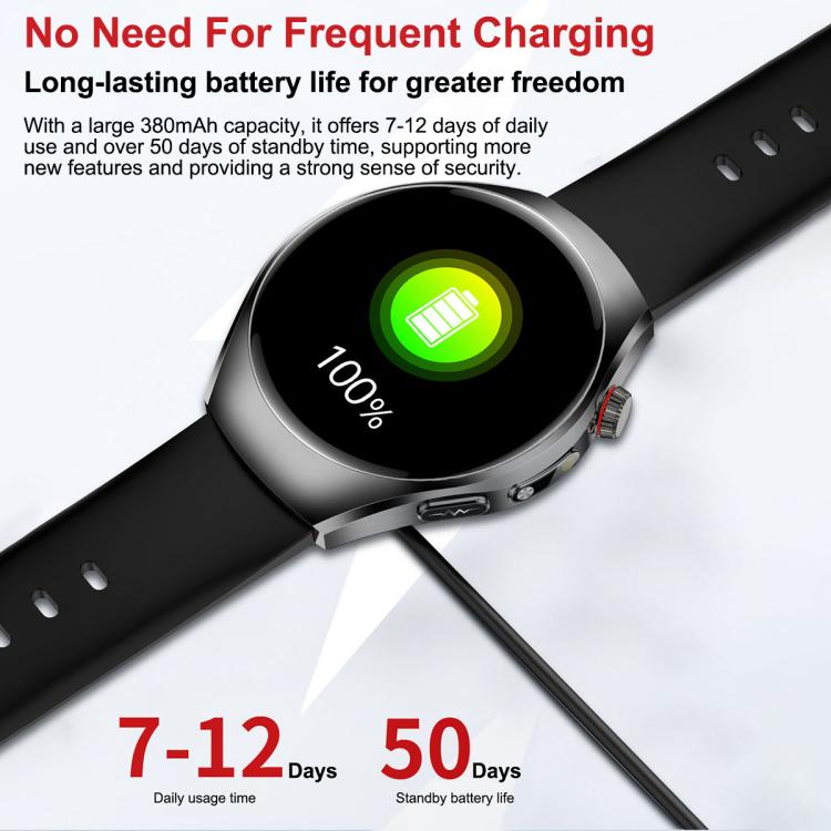 Smartwatch ET460 con schermo a colori da 1,47 pollici, chiamate Bluetooth, cinturino in pelle vegana e supporto per il monitoraggio della salute/ECG.