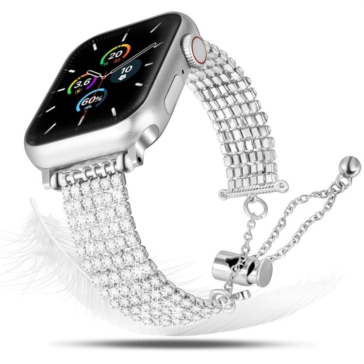 Cinturino per orologio di lusso con chiusura a catena e diamanti in metallo., For Apple Watch 46mm / 49mm / 45mm / 44mm, For Apple Watch 42mm / 41mm / 40mm / 38mm