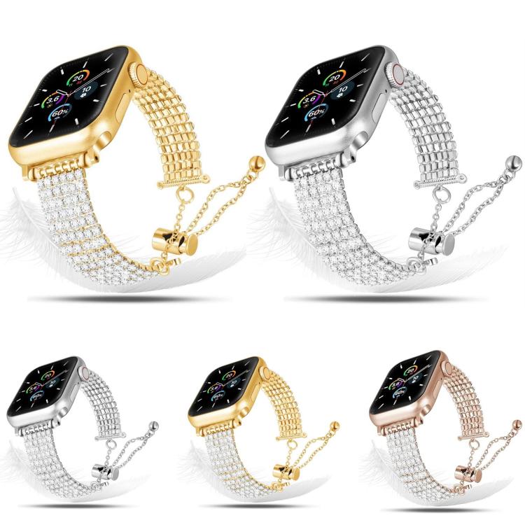 Cinturino per orologio di lusso con chiusura a catena e diamanti in metallo., For Apple Watch 46mm / 49mm / 45mm / 44mm, For Apple Watch 42mm / 41mm / 40mm / 38mm