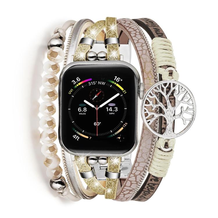 Ciondolo Albero della Vita in metallo, cinturino per orologio in vera pelle, For Apple Watch 46mm / 49mm / 45mm / 44mm, For Apple Watch 42mm / 41mm / 40mm / 38mm