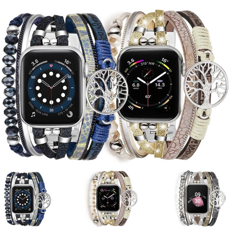 Ciondolo Albero della Vita in metallo, cinturino per orologio in vera pelle, For Apple Watch 46mm / 49mm / 45mm / 44mm, For Apple Watch 42mm / 41mm / 40mm / 38mm