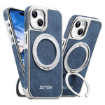 Custodia magnetica per telefono Suteni G6 con motivo denim galvanizzato e supporto girevole a 360°., For iPhone 15, For iPhone 14, For iPhone 14 Pro, For iPhone 14 Pro Max, For iPhone 13 Pro Max, For iPhone 13 Pro, For iPhone 13