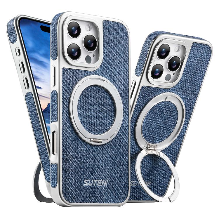 Custodia magnetica per telefono Suteni G6 con motivo denim galvanizzato e supporto girevole a 360°., For iPhone 15, For iPhone 14, For iPhone 14 Pro, For iPhone 14 Pro Max, For iPhone 13 Pro Max, For iPhone 13 Pro, For iPhone 13