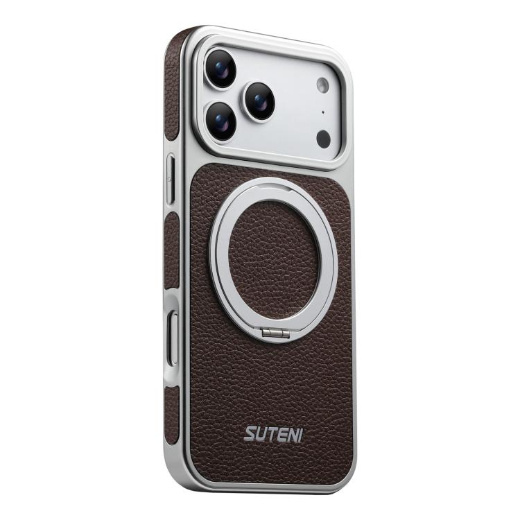 Custodia magnetica per telefono Suteni G6 con texture Litchi, galvanizzata, con supporto girevole a 360°., For iPhone 17 Pro Max, For iPhone 17 Pro, For iPhone 17, For iPhone 16 Pro Max, For iPhone 16 Pro, For iPhone 16, For iPhone 15 Pro Max          ...