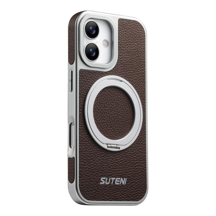 Custodia magnetica per telefono Suteni G6 con texture Litchi, galvanizzata, con supporto girevole a 360°., For iPhone 17 Pro Max, For iPhone 17 Pro, For iPhone 17, For iPhone 16 Pro Max, For iPhone 16 Pro, For iPhone 16, For iPhone 15 Pro Max          ...