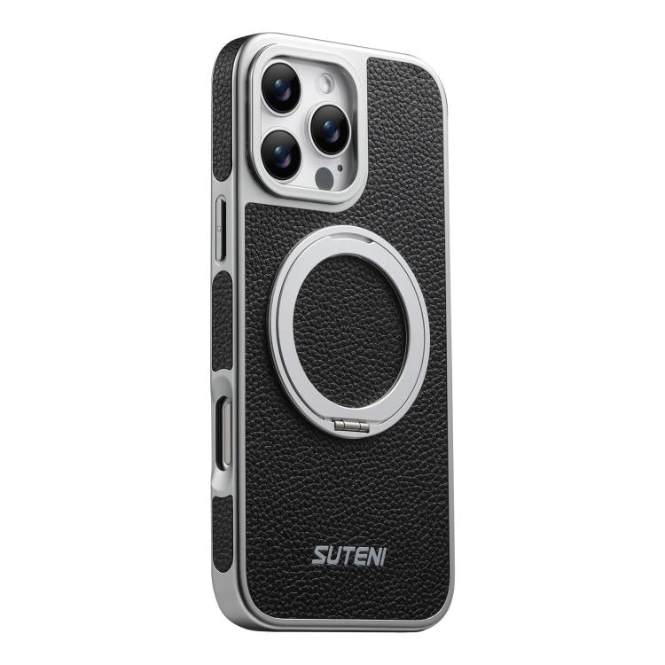 Custodia magnetica per telefono Suteni G6 con texture Litchi, galvanizzata, con supporto girevole a 360°., For iPhone 17 Pro Max, For iPhone 17 Pro, For iPhone 17, For iPhone 16 Pro Max, For iPhone 16 Pro, For iPhone 16, For iPhone 15 Pro Max          ...