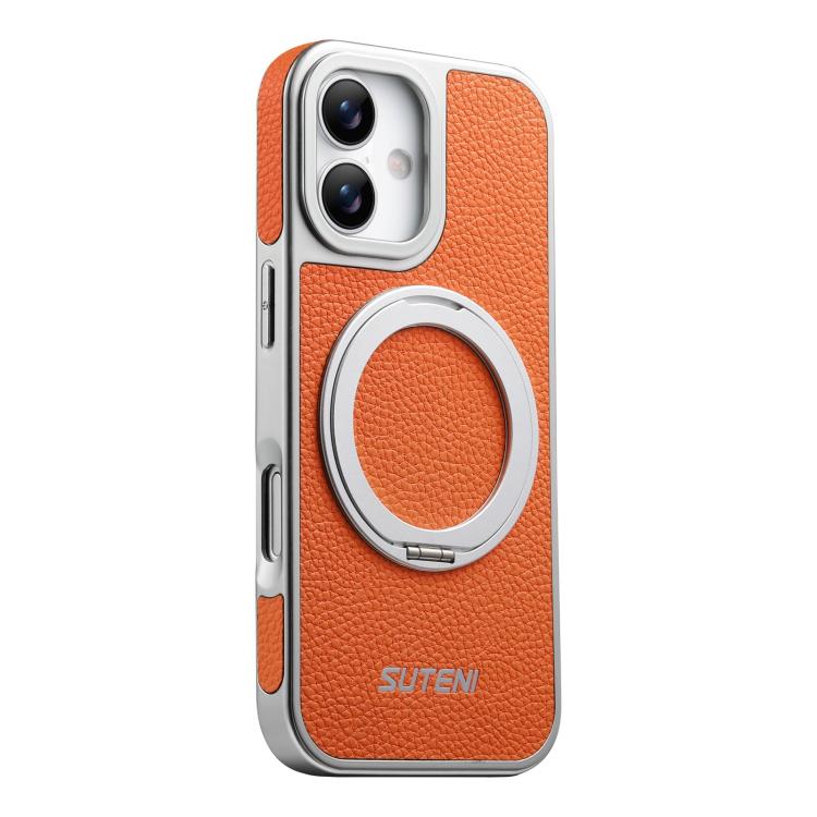 Custodia magnetica per telefono Suteni G6 con texture Litchi, galvanizzata, con supporto girevole a 360°., For iPhone 17 Pro Max, For iPhone 17 Pro, For iPhone 17, For iPhone 16 Pro Max, For iPhone 16 Pro, For iPhone 16, For iPhone 15 Pro Max          ...