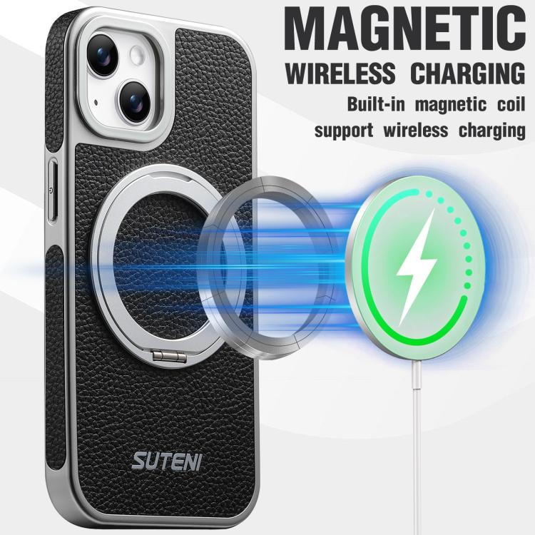Custodia magnetica per telefono Suteni G6 con texture Litchi, galvanizzata, con supporto girevole a 360°., For iPhone 15, For iPhone 14, For iPhone 14 Pro, For iPhone 14 Pro Max, For iPhone 13 Pro Max, For iPhone 13 Pro, For iPhone 13