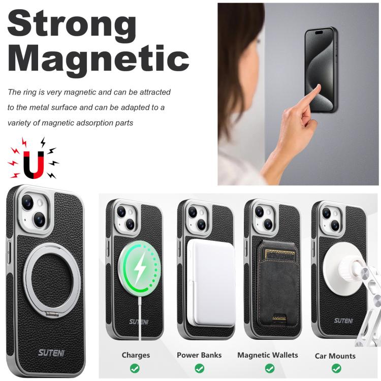 Custodia magnetica per telefono Suteni G6 con texture Litchi, galvanizzata, con supporto girevole a 360°., For iPhone 15, For iPhone 14, For iPhone 14 Pro, For iPhone 14 Pro Max, For iPhone 13 Pro Max, For iPhone 13 Pro, For iPhone 13