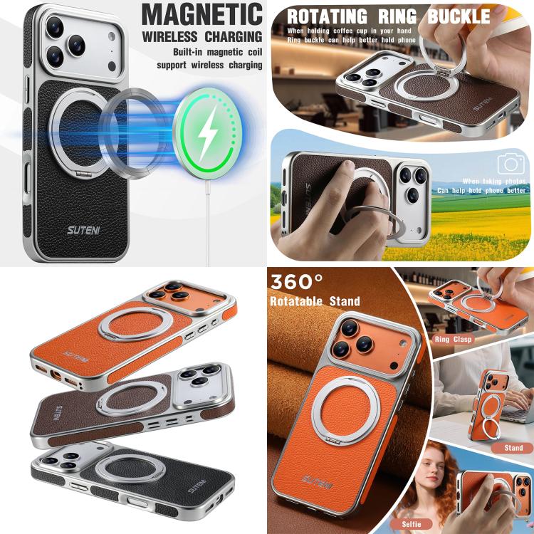 Custodia magnetica per telefono Suteni G6 con texture Litchi, galvanizzata, con supporto girevole a 360°., For iPhone 15, For iPhone 14, For iPhone 14 Pro, For iPhone 14 Pro Max, For iPhone 13 Pro Max, For iPhone 13 Pro, For iPhone 13