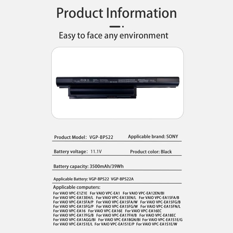 Batterie per laptop da 4400 mAh per Sony PCG-61212t 61211T, VGP-BPS22