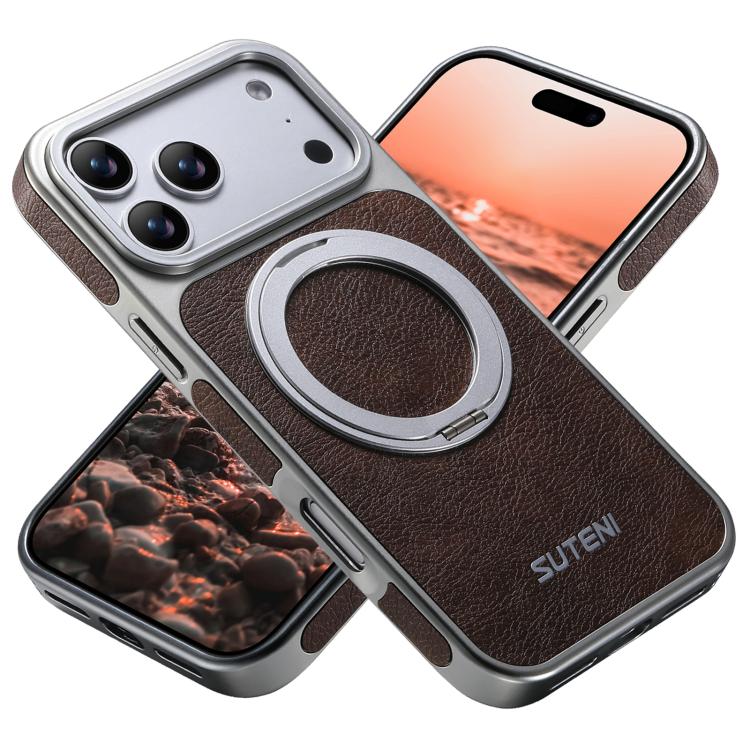 Custodia magnetica per telefono Suteni G6 con texture Crazy Horse galvanizzata e supporto girevole a 360°., For iPhone 17 Pro Max, For iPhone 17 Pro, For iPhone 17, For iPhone 16 Pro Max, For iPhone 16 Pro, For iPhone 16