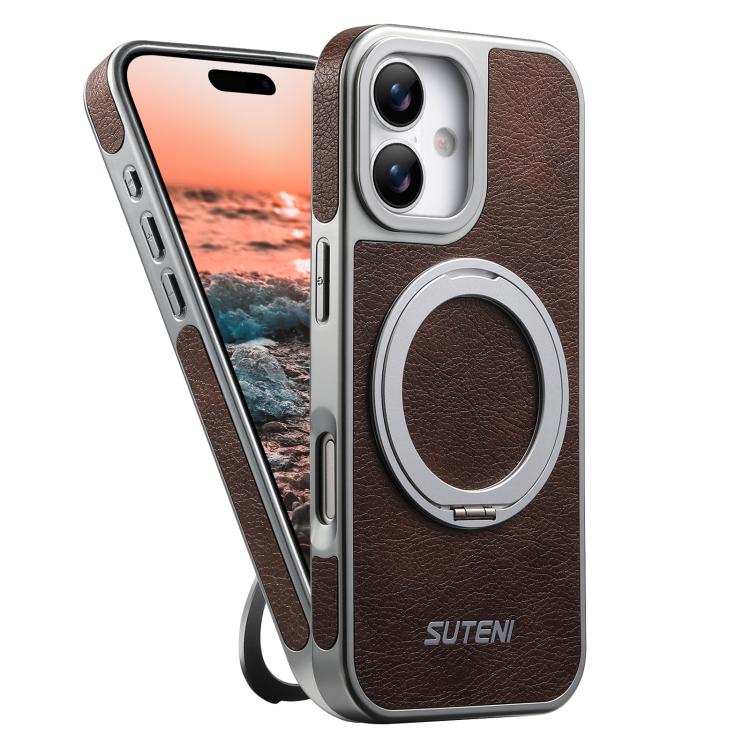 Custodia magnetica per telefono Suteni G6 con texture Crazy Horse galvanizzata e supporto girevole a 360°., For iPhone 17 Pro Max, For iPhone 17 Pro, For iPhone 17, For iPhone 16 Pro Max, For iPhone 16 Pro, For iPhone 16