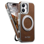 Custodia magnetica per telefono Suteni G6 con texture Crazy Horse galvanizzata e supporto girevole a 360°., For iPhone 17 Pro Max, For iPhone 17 Pro, For iPhone 17, For iPhone 16 Pro Max, For iPhone 16 Pro, For iPhone 16