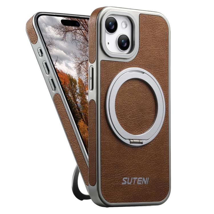 Custodia magnetica per telefono Suteni G6 con texture Crazy Horse galvanizzata e supporto girevole a 360°., For iPhone 15 Pro Max, For iPhone 15 Pro, For iPhone 15, For iPhone 14, For iPhone 14 Pro, For iPhone 14 Pro Max