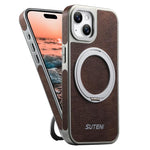 Custodia magnetica per telefono Suteni G6 con texture Crazy Horse galvanizzata e supporto girevole a 360°., For iPhone 15 Pro Max, For iPhone 15 Pro, For iPhone 15, For iPhone 14, For iPhone 14 Pro, For iPhone 14 Pro Max