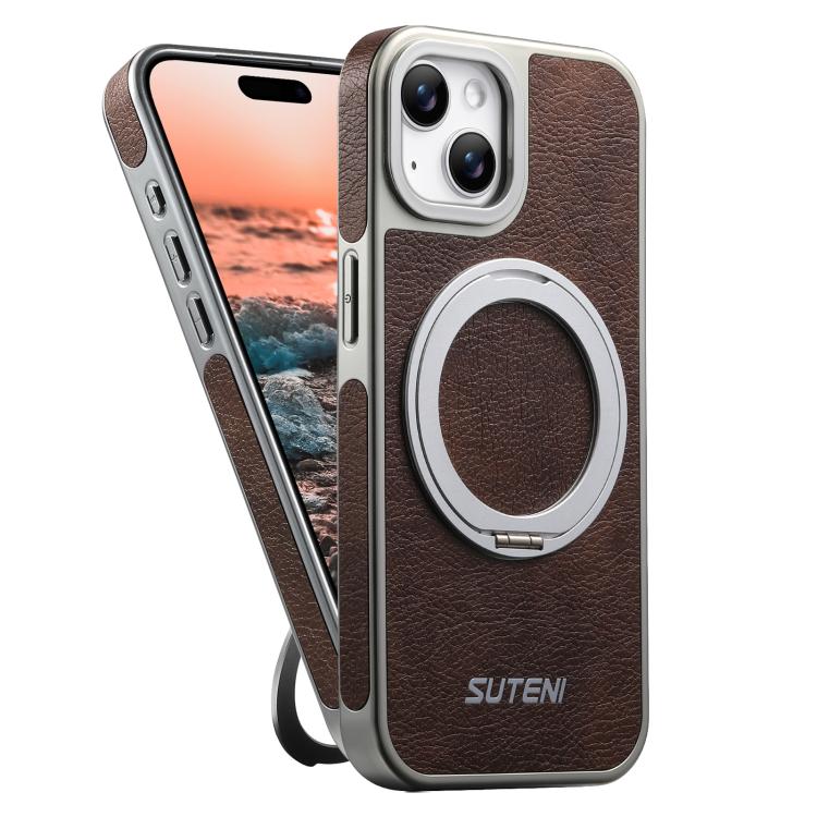 Custodia magnetica per telefono Suteni G6 con texture Crazy Horse galvanizzata e supporto girevole a 360°., For iPhone 15 Pro Max, For iPhone 15 Pro, For iPhone 15, For iPhone 14, For iPhone 14 Pro, For iPhone 14 Pro Max