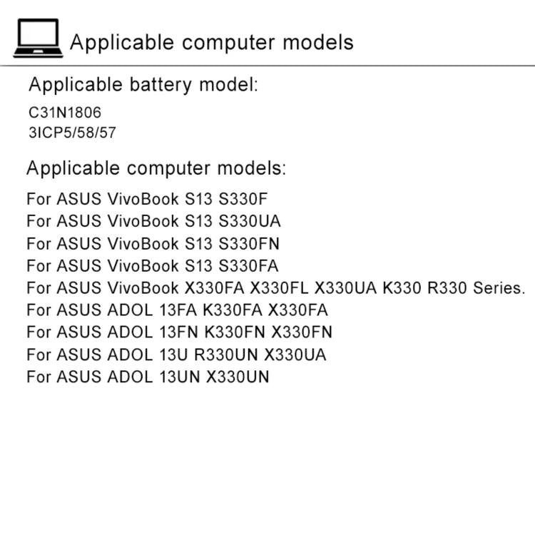 Batteria di ricambio da 3500 mAh per laptop ASUS Idol 13ADOL13U/F S330FA/UA X330FA, C31N1806
