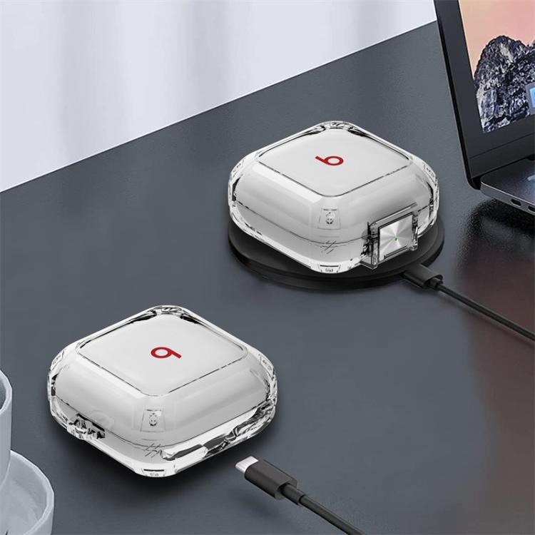 Cover per auricolari trasparente in metallo con chiusura a scatto, antiurto e passante per le dita., For Beats Fit Pro