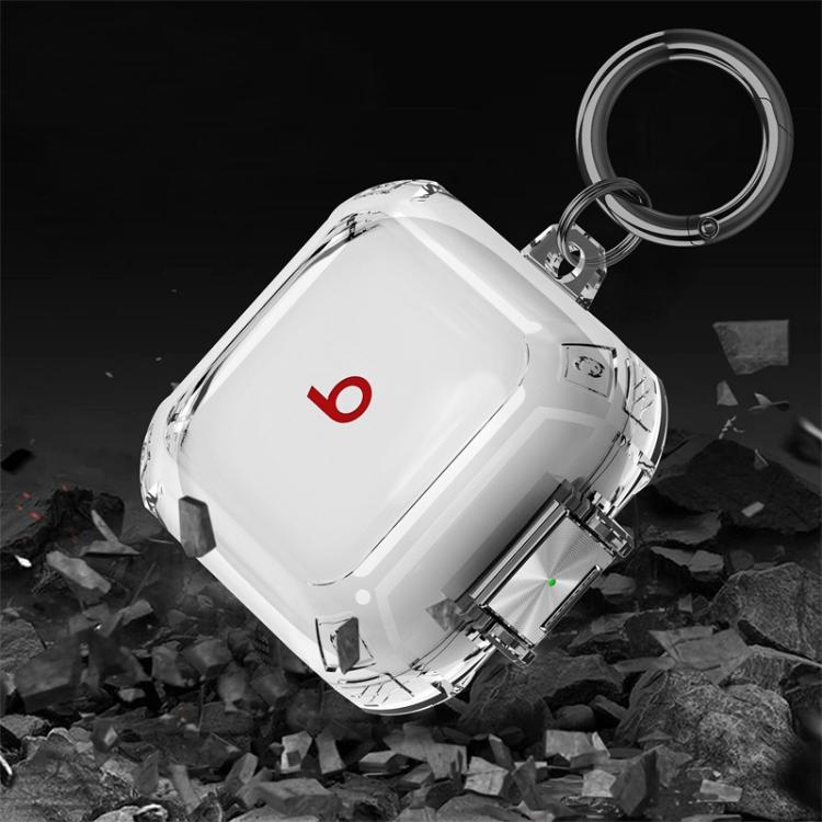 Cover per auricolari trasparente in metallo con chiusura a scatto, antiurto e passante per le dita., For Beats Fit Pro
