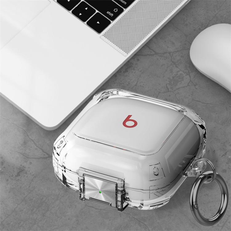 Cover per auricolari trasparente in metallo con chiusura a scatto, antiurto e passante per le dita., For Beats Fit Pro