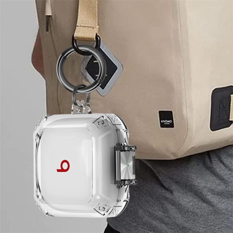 Cover per auricolari trasparente in metallo con chiusura a scatto, antiurto e passante per le dita., For Beats Fit Pro