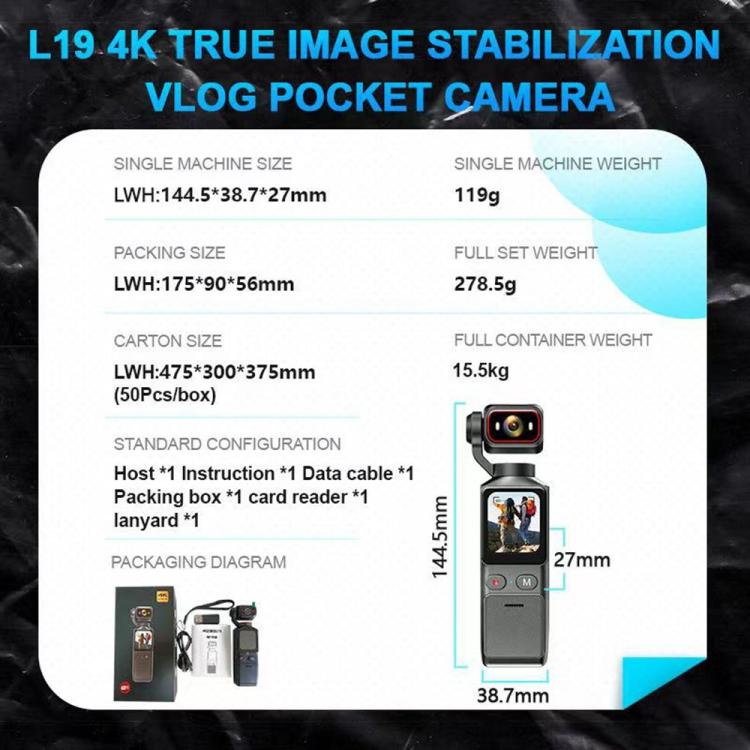 Videocamera d'azione 4K L19 con schermo touch 1,69 pollici