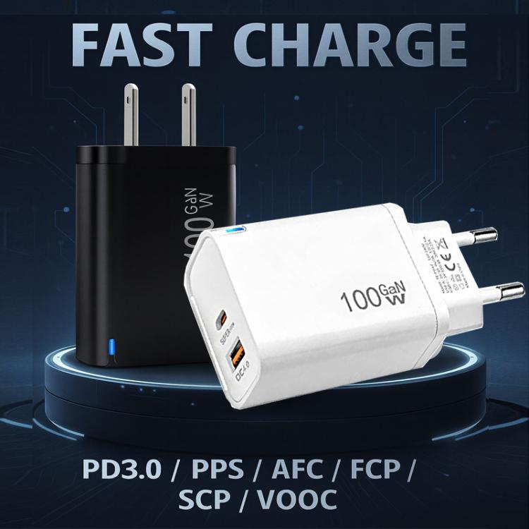 Caricabatterie PD47 da 100 W GaN PD Type-C, compatibile con protocollo QC3.0 USB, spina europea., EU Plug