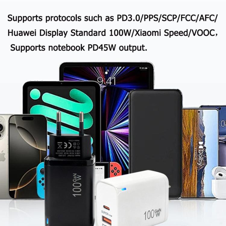 Caricabatterie PD47 da 100 W GaN PD Type-C, compatibile con protocollo QC3.0 USB, spina europea., EU Plug