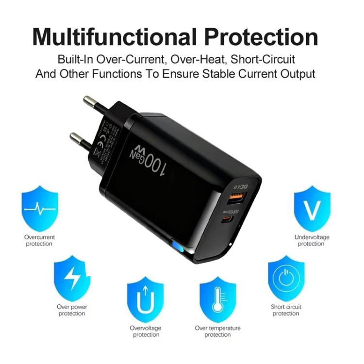 Caricabatterie PD47 da 100 W GaN PD Type-C, compatibile con protocollo QC3.0 USB, spina europea., EU Plug