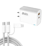 Caricabatterie USB PD47 GaN PD45W Type-C + QC3.0 con cavo dati da Type-C a Type-C / 8 pin, spina USA, US Plug