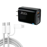 Caricabatterie USB PD47 GaN PD45W Type-C + QC3.0 con cavo dati da Type-C a Type-C / 8 pin, spina USA, US Plug